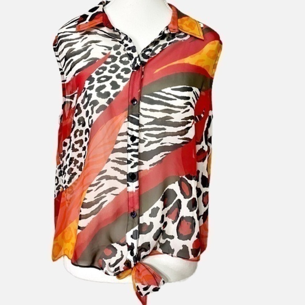Chico’s Semi Sheer Multicolored Animal Print Tank Top‎